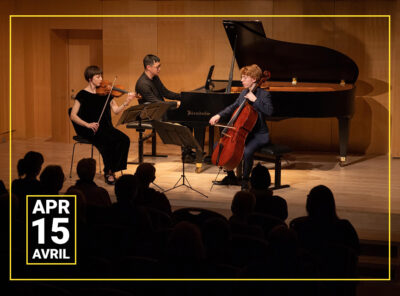 Pianist Philip Chiu, Violinist Chloé Chabanole, and Cellist Cameron Crozman