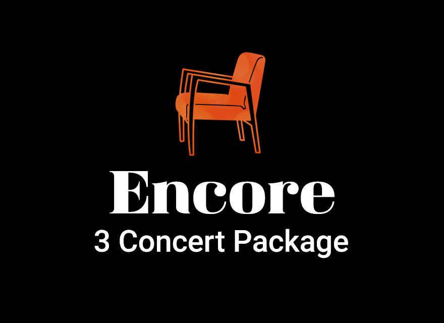 Logo for the Encore 3 Concert Package featuring an abstract, multicolored outline of a chair above the text 'Encore 3 Concert Package' on a black background.