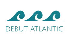 A stylized teal wave design appears above the uppercase text "DEBUT ATLANTIC" in a clean, modern font.