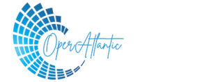 OperAtlantic logo featuring a circular wave-like pattern made up of blue gradient tiles that transition from dark to light, forming a spiral shape on the left. To the right, the organization’s name “OperAtlantic” appears in a modern, handwritten-style blue font.