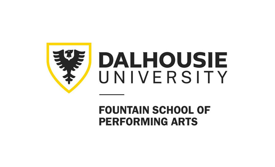 Dalhousie University Fountain School of Performing Arts logo with a black eagle crest outlined in yellow.
