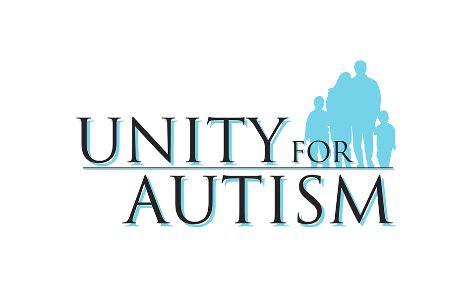 Unity for Autism logo with a turquoise family silhouette and black lettering.