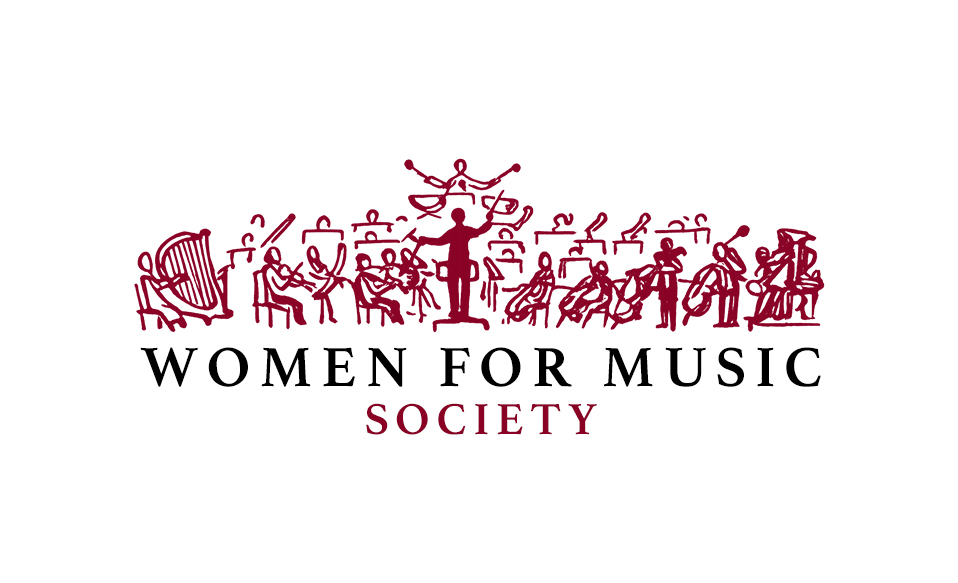 Women for Music Society logo featuring a hand-drawn orchestra and conductor above the organization’s name.