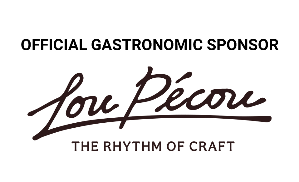 Lou Pécou logo in dark brown script with the tagline “The Rhythm of Craft,” beneath the heading “Official Gastronomic Sponsor,” on a white background.