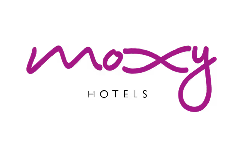 Moxy Hotels logo in magenta and black on a white background.